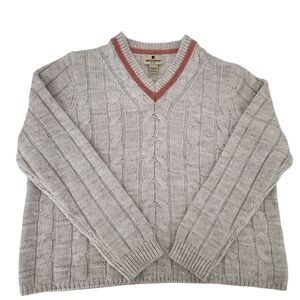 WOOLRICH Cable Knit V-Neck Sweater Frost Berry xl